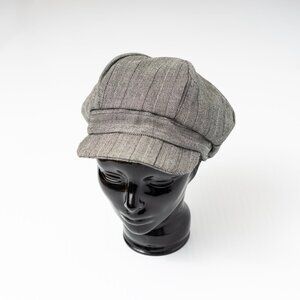 Upcycled Vintage Wool Black Stripe Newsboy Cap Paperboy Hat Cabbie Hat